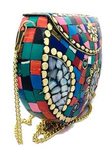 กระเป๋าคลัทช์ของขวัญสำหรับเจ้าสาวกระเป๋าแฮนด์เมดดีไซน์หรูหรากระเป๋าเงินออกแบบโดยดีไซเนอร์สำหรับตอนเย็นพร้อมจัดส่งโมเสกด้วยโลหะ - Product Image 2