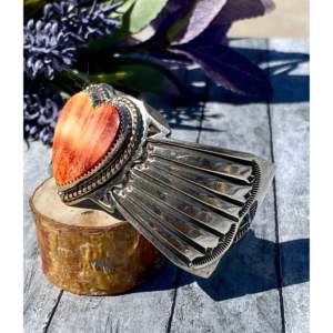 Vintage Nick Bill Spiny Oyster & Sterling <b>Silver</b> Heart-Themed Fashion <b>Cuff</b> <b>Bracelet</b> - Product Image 4