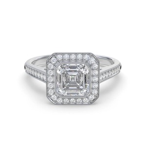 Bague Asscher sertie de diamants, avec halo simple et serti sur l'épaule, 0,85 ct de diamant de laboratoire en platine, pour mariage et fiançailles - Product Image 3