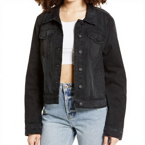 แจ็คเก็ตยีนส์ OEM ขายส่ง แบบขาดๆ รุ่ยๆ สีน้ำเงินฟอก แจ็คเก็ตยีนส์ครอป แขนยาว แจ็คเก็ตยีนส์ผู้หญิง - Product Image 1