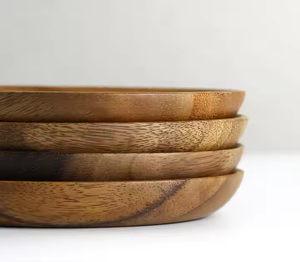 Assiettes à dîner en bois créatives Ensemble d'assiettes en bois rondes Assiettes en bois Plateau rond Nettoyage facile Plateau de service par artisanat croissant - Product Image 4