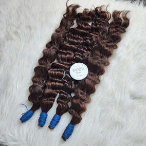 Extensions de cheveux vierges vietnamiens 100% de qualité supérieure, prix de gros, vague profonde, couleur brune, cheveux en vrac, 22 pouces, double trame - Product Image 3