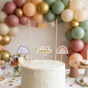 Paquete de 4 Adornos de Pastel de Madera Reutilizables Estilo Boho Pastel, Sol, Arcoíris, Nube, Decoración de Cumpleaños, Artículos para Fiestas de Baby Shower, Venta al por Mayor en China - Product Image 5