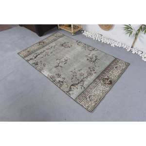 Alfombra de lana clásica turca Vintage, 3,5x5,8 pies, área grande, diseño de retazos rectangulares, látex, gris, Beige, Floral para habitación de pasillo - Product Image 2