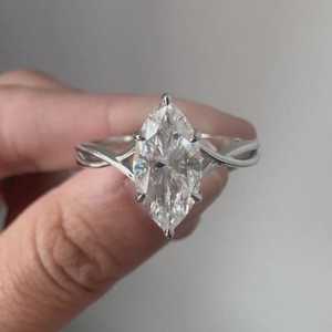 Anillo solitario de moissanita con corte marquesa y banda retorcida, plata 925 original, joyería fina para aniversario, regalo encantador para ella - Product Image 6