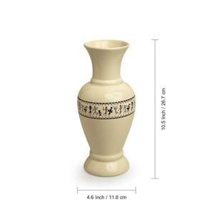 Jarrón de Flores de Cerámica Hecho a Mano para Sala de Estar, Color Blanco Marfil y Negro, Decoración del Hogar - Product Image 4