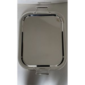 Bandeja de Metal Hecha a Mano de Estilo Europeo, Plato Rústico Plateado con Asas Ornamentadas, Elegante Bandeja de Servicio para Centro de Mesa - Product Image 4