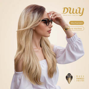 Evie-DWY 24 Inches Glueless Synthetic <b>Wig</b> for Women Mid-Length Wavy for Ombre Blonde Bangs High Quality Loose Wave Transparent - Product Image 2