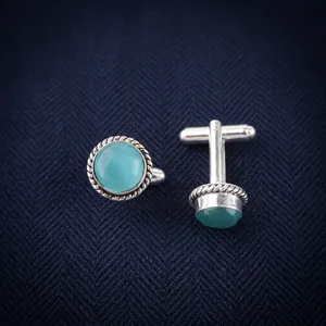 Ensemble de boutons de manchette œil-de-chat bleu de haute qualité, best-seller, en argent sterling 925 plaqué, bijoux unisexes pour mariage. - Product Image 4