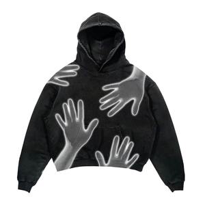 Sudaderas con capucha personalizadas de alta calidad American High Street Retro Thermal Men Denim Hoodies Loose Pullover Fashion Hoodie Denim Jacket - Product Image 1