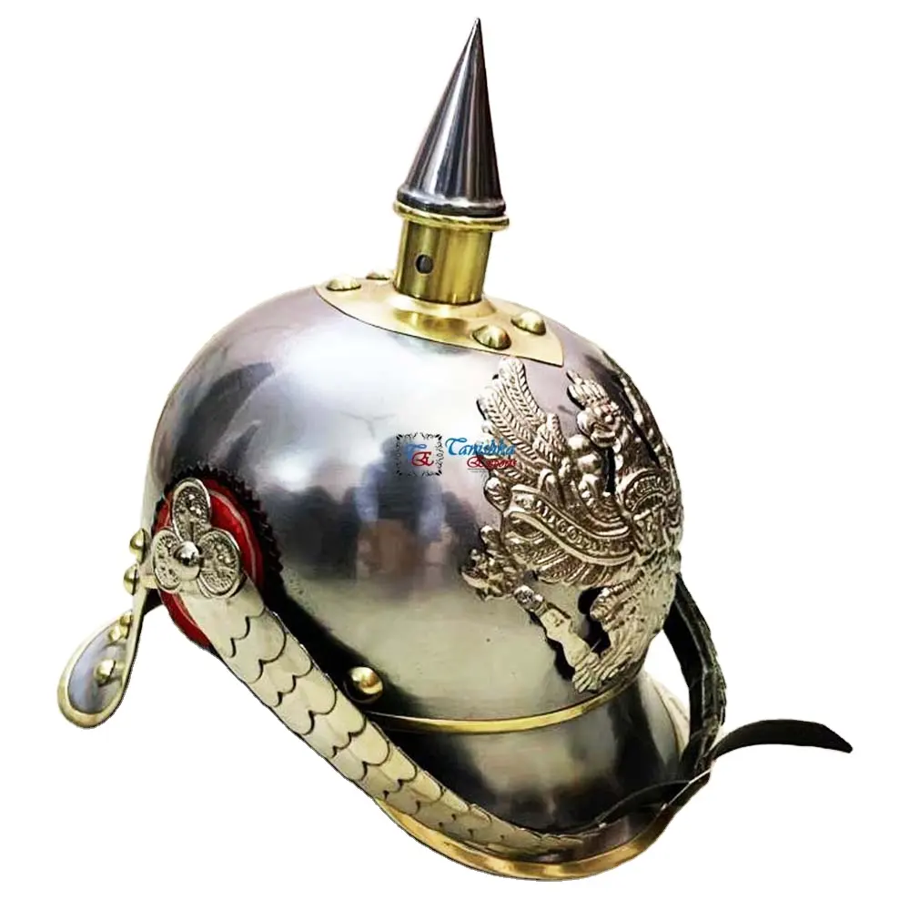 Deutscher Pickelhaube preußischer Helm langer Spitzpräußischer Halloween-Helm als Geschenk Wachoffiziershelm