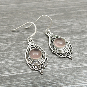 Pendientes colgantes étnicos de piedras preciosas de cuarzo rosa Natural de Plata de Ley 925 de nuevo diseño más vendidos para mujeres y niñas proveedores a granel - Product Image 4