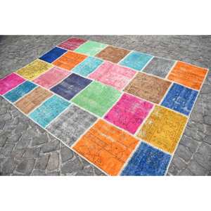 พรมขนแกะสไตล์ตุรกีวินเทจขนาด5.6x7.8ฟุตดีไซน์คลาสสิกงานเย็บปะขนกระต่ายสังเคราะห์งานแฮนด์เมดพรมยางปูพื้น - Product Image 3