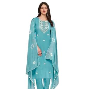 Nueva colección pantalón Kurti con dupatta puro algodón con interior y trabajo bordado para mujer venta online - Product Image 1
