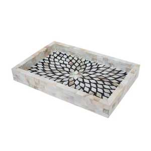 Bandeja de incrustaciones de perlas y huesos artesanal Luxe Medina, bandeja decorativa personalizada, comedor elegante para el hogar, ocasiones especiales, uso de regalo - Product Image 4