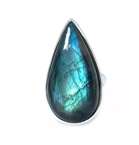 Anillo de piedras preciosas de labradorita Pear Cab, ajuste de bisel de plata de ley 925 con anillo de moda Chapado en plata para regalo de boda - Product Image 6