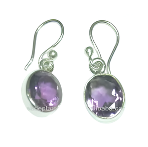 Pendiente de Plata de Ley 925, piedra preciosa de amatista, forma ovalada, pendiente Chapado en plata, pendiente colgante de moda para boda - Product Image 1