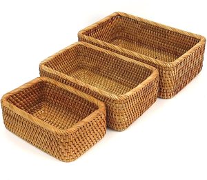 Cestas de mimbre rectangulares para almacenamiento, cesta de mimbre para organización tejida y almacenamiento para la sala de estar y la encimera - Product Image 1