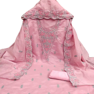 Cravate lourde pêche pour femme non cousue travail manuel matériel de robe en soie Chanderi - Product Image 1