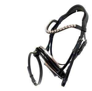 Bride Hanovrienne en cuir noir avec rembourrage argenté Produits pour chevaux - Product Image 1