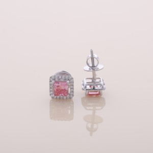 IGI Certified Lab Grown Pink Princess Cut Diamond Halo Stud <b>Earrings</b> <b>Solid</b> 925 Sterling <b>Silver</b> Luxury <b>Earrings</b> - Product Image 5