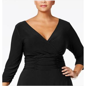 Robe trapèze en mousseline noire taille 2X pour femme de la collection NY, avec fronces et perles, style formel simple et classique, longueur genou - Product Image 2