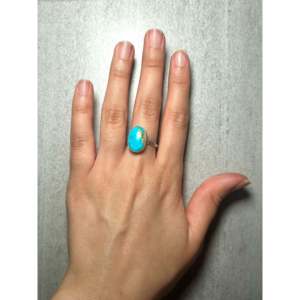 Navajo-Made Fine Jewelry Kingman Turquoise & Sterling <b>Silver</b> <b>Statement</b> <b>Ring</b> Size 7.25 for Everyday Wear - Product Image 4