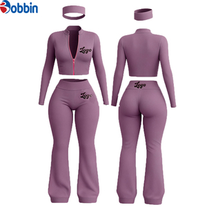 Customized Logo Women's Winter Active Wear Tracksuit Set Full Zip <b>Jacket</b> & Flared Pants 2-Piece <b>Fleece</b> <b>Lining</b> Eco-Friendly - Product Image 5