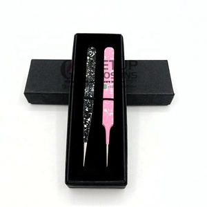 Vente en gros Meilleur revêtement en poudre rose noir en acier inoxydable antistatique 10mm de long pince à épiler pour extension de cils droite Logo personnalisé - Product Image 1
