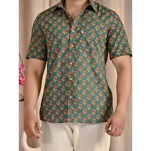 Chemise décontractée en coton 100% à imprimé floral vert avec col boutonné, tissu popeline respirant, taille XL - Fournisseur ODM - Product Image 2