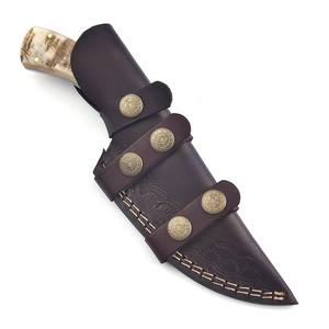 Cuchillo Skinner de Hoja Fija de Acero de Damasco de Grado Industrial, Fabricación OEM, Estilo Nórdico, Mango de Cuerno de Carnero, Espiga Completa, Funda para Caza y Camping - Product Image 6