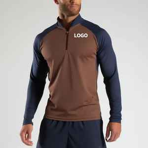 Hucai personnalisé pour hommes à manches longues col rond demi-fermeture éclair sportif polaire haut d'entraînement vêtements de sport Muscle Zip athlétique chemise de sport - Product Image 4