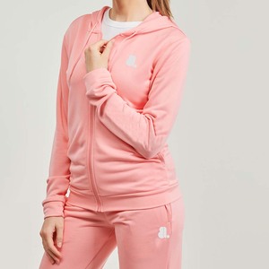 Nuevo estampado de Color sólido 100% algodón transpirable Zip Sweatsuit Set mujeres Stand Front Heavyweight Winter Sporty Hoodie Jogger - Product Image 4