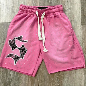 Pantalones cortos con diamantes de imitación para hombre de alta calidad 100% algodón Sun Fade Rhinestone patrón sólido Casual Streetwear pantalones cortos para hombre - Product Image 2