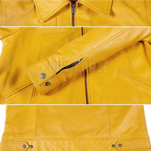 Blouson de baseball en similicuir de haute qualité pour homme avec bordure côtelée rayée pour l'hiver avec logo sur le devant - Product Image 5