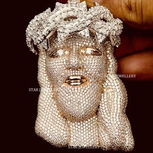 จี้เพชรพระเยซู VVS Moissanite, จี้ VVS Baguette Crown Jesus จี้3D Jesus 925 Sterling Silver Jesus ชุบพระเยซู - Product Image 2