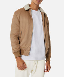 Chaqueta de piel de ante con Cuello de piel y cremallera elegante para hombre, chaqueta de invierno de ajuste moderno de estilo urbano con logotipo personalizado - Product Image 1