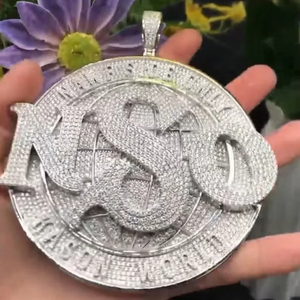 Pendentif Hip Hop en acier inoxydable avec diamant rond taille brillant personnalisable unisexe Bijoux de mode certifiés IGI Nom personnalisé - Product Image 1