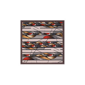Beige Polyester Twill <b>Scarf</b> with Square Geometric Pattern - Product Image 1