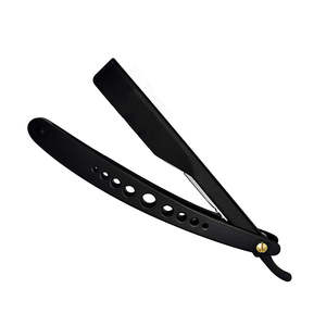 Rasoir de barbier de haute qualité en acier inoxydable poignée fantaisie rasoir de barbier à bord droit pliant rasoirs manuels de couleur noire - Product Image 1