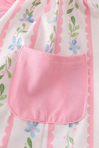 Vestido de Algodón Suave con Estampado Floral Rosa y Volantes para Niñas, Elegante Traje de Bebé Lavable para Primavera y Ocasiones Especiales - Product Image 4