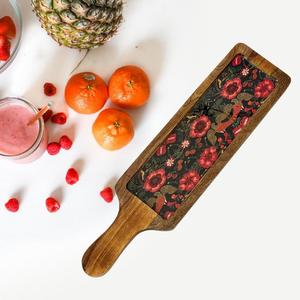 World Craft Impex Plateau de service en bois naturel fait à la main Assiettes et assiettes en bois rectangulaires et écologiques avec imprimé floral - Product Image 1