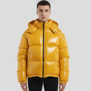 Lightweight insulated shiny fabric puffer jacket winter protection <b>quilted</b> layers durable outer garment bulk manufacturing - Product Image 5