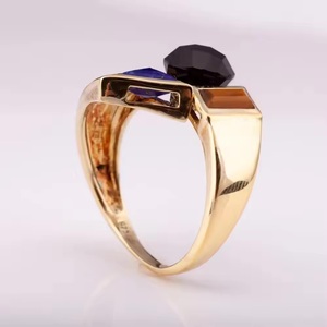 Elegant 14K 18K Gold-Plated Silver 925 Adjustable Fine <b>Ring</b> Natural Lapis <b>Tiger</b> <b>Eye</b> Onyx Geometric Rhodium Plating for Parties - Product Image 5