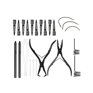 Kit d'outils de pose d'extensions capillaires en acier inoxydable chirurgical de haute qualité avec pinces, micro-anneaux, boucles de perlage et crochet de traction - Product Image 1