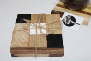 <b>Wooden</b> Table Top Accessories Traditional Pvt Ltd Resin Inlay Coasters Set Stone Material for <b>Tea</b> Occasions - Product Image 4