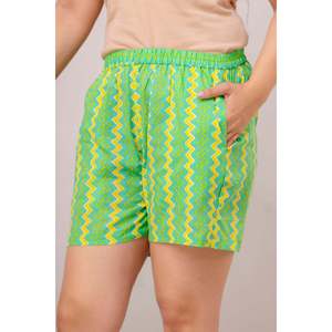 Pyjama d'hiver pour femmes en tissu tissé à chevrons en zigzag vert perroquet avec boutons - Product Image 5