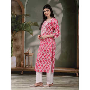 Kurta Recta con Cuello Redondo y Estampado Floral para Mujer, Blusas y Camisas Elegantes para Mujer - Product Image 4