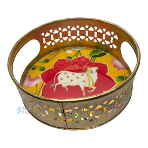 Elegante cesta de bandeja de hierro Pichwai de metal para servir festivales y cestas de decoración de regalos - Product Image 2