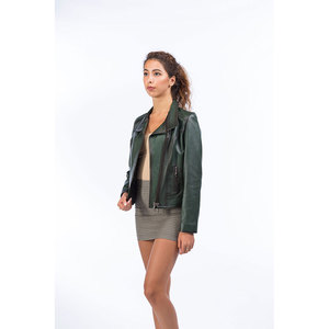 Veste de moto en cuir véritable de couleur unie pour femmes, tenue décontractée, doublure respirante en satin, service OEM de qualité supérieure - Product Image 2